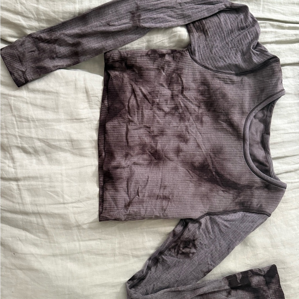 Lululemon Ebb to Street Gray Tie-Dye Long Sleeve Crop Top - Picture 3 of 3